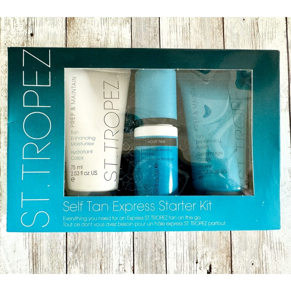 St Tropez Self Tan Express Starter 4 Piece Kit~Mousse Polish Moisturizer & Mitt